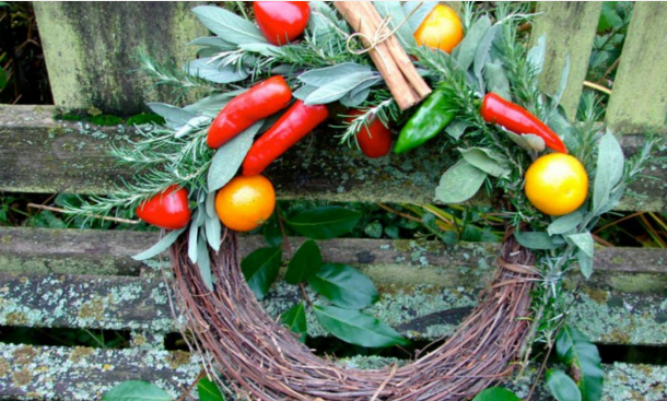christmas wreath with herbs