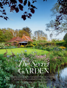 Magazine feature page titled The Secret Garden in The English Garden magazine showing a river, green lawn and red-tiled roof of a beautiful English house